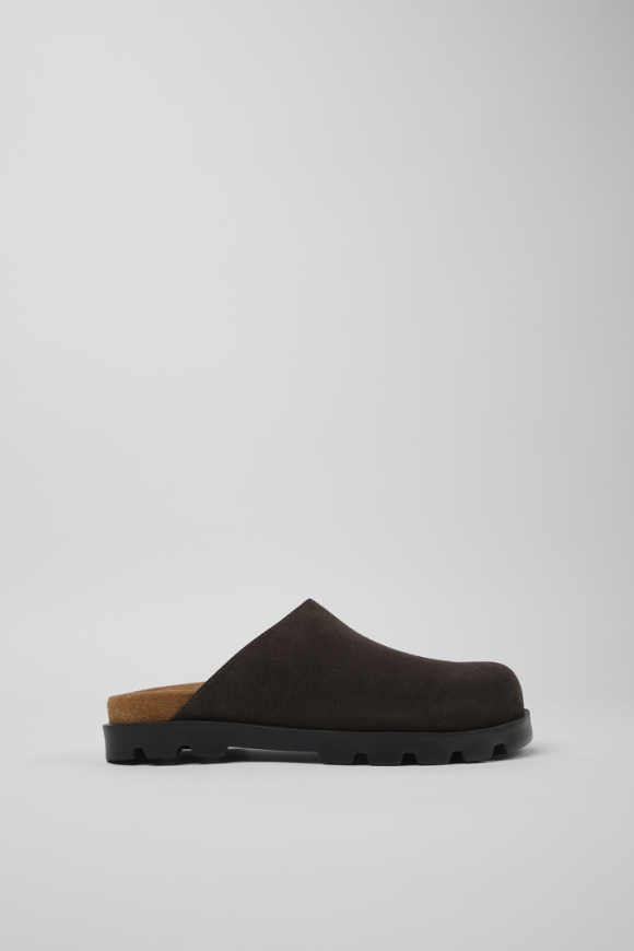 Camper Brutus Sandal - Graue Damenclogs aus Nubukleder
