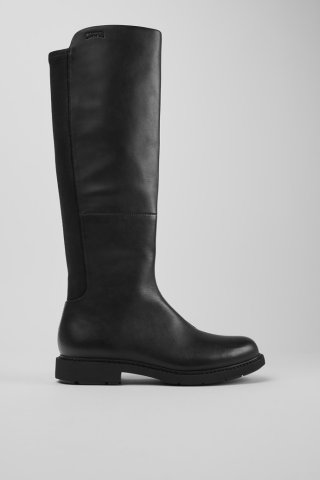 Camper Neuman - Schwarzer hoher Lederstiefel für Damen aus Leder und Textil.