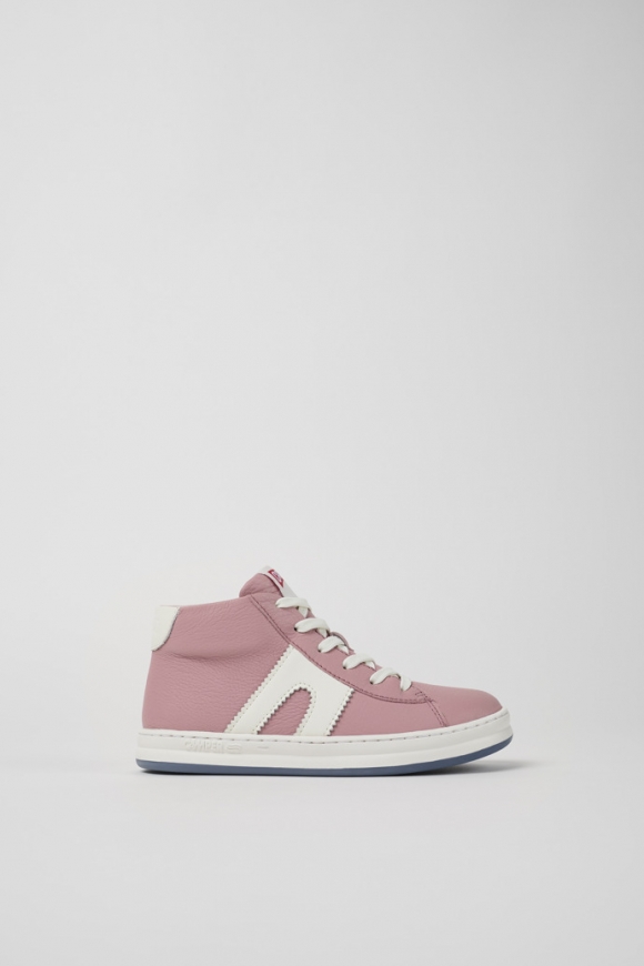 Camper Runner - Rosa-weiße Kindersneaker aus recyceltem Leder
