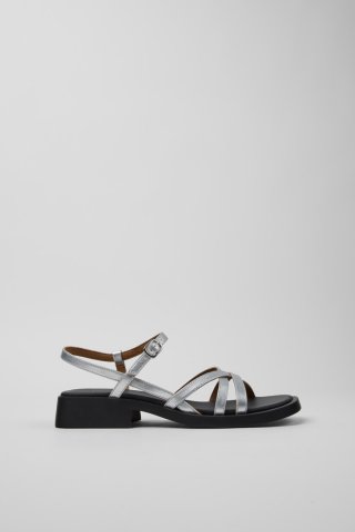 Camper Twins - Silberne Ledersandalen für Damen. Camper Twins - Silberne Ledersandalen für Damen.