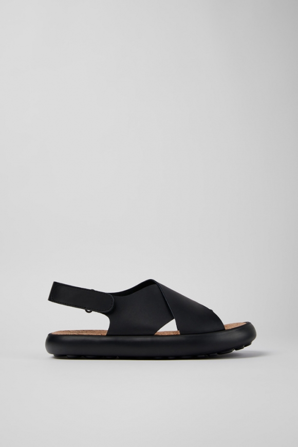 Camper Pelotas Flota - Schwarze Damensandalen aus Leder mit Kreuzriemen
