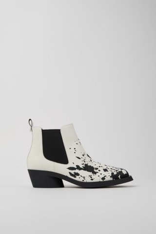 Camper Bonnie - Damenstiefelette aus Leder in Weiß und Schwarz Camper Bonnie - Damenstiefelette aus Leder in Weiß und Schwarz