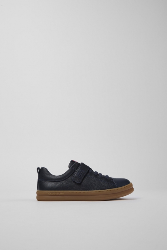 Camper Runner - Blauer Kindersneaker aus Leder und Textil.