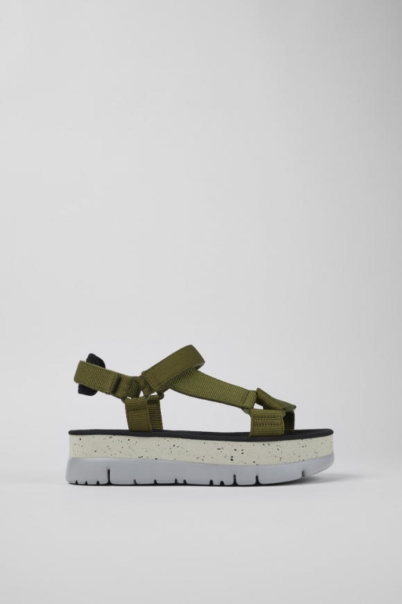 Camper Oruga Up - Grüne Damensandalen aus Textil