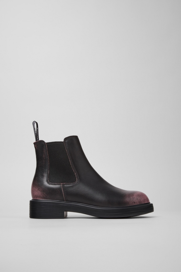 Camper Dean - Schwarze und rosa Lederstiefeletten für Damen.