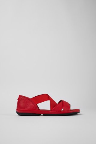 Camper Right - Rote Damensandalen aus Leder mit Kreuzriemen