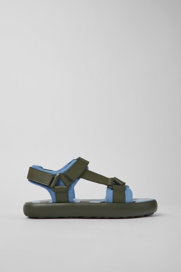 Camper Pelotas Flota - Grün-blaue Herrensandale aus Leder und Textil