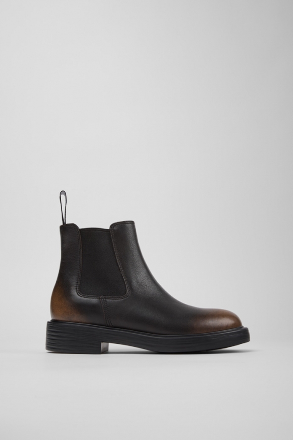 Camper Dean - Schwarze und braune Lederstiefeletten für Damen.