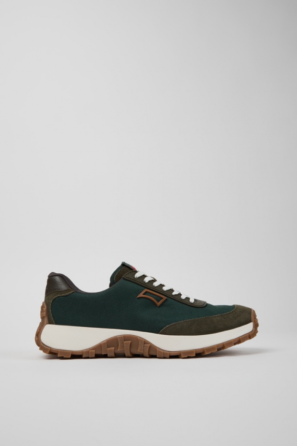 Camper Drift Trail - Grüner Herrensneaker aus Textil und Nubukleder.