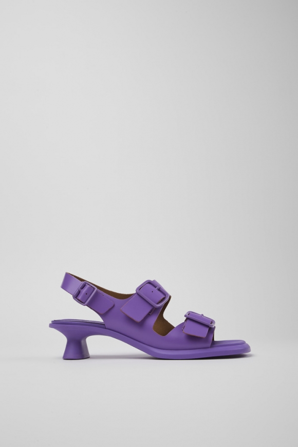 Camper Dina - Violette Damensandalen aus Leder mit Doppelriemen