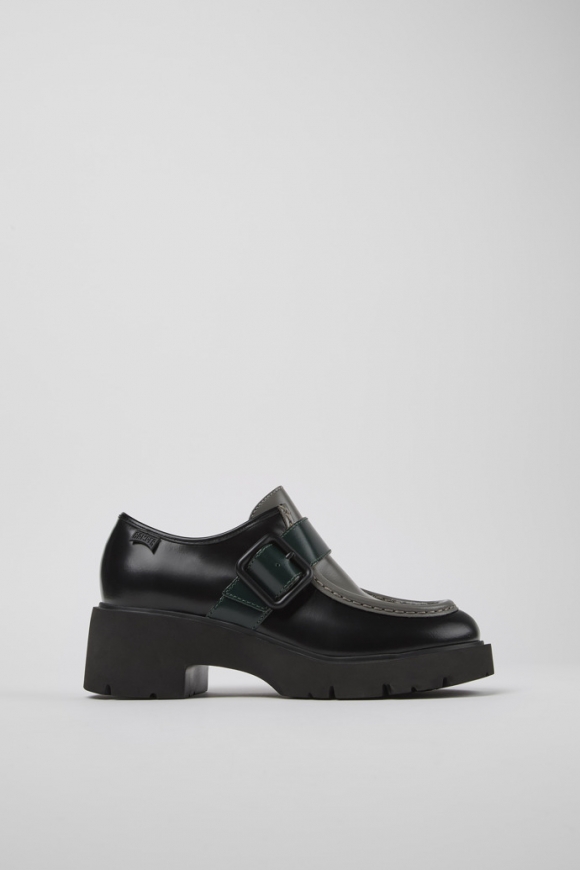 Camper Twins - Schwarzer und grauer Damenloafer aus Leder