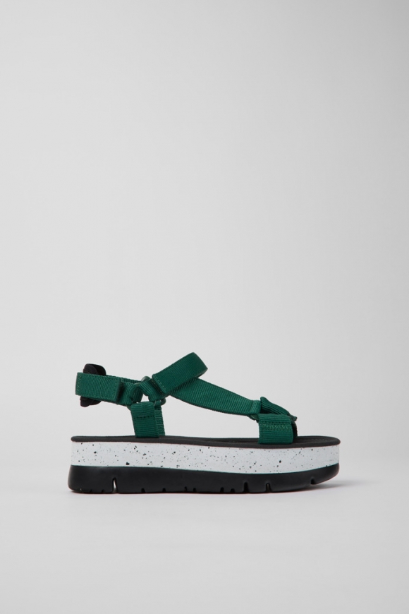 Camper Oruga Up - Grüne Damensandale aus Textil