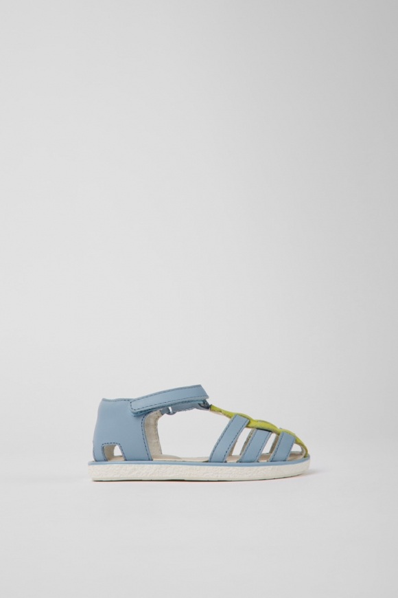 Camper Miko - Grün-blaue Kindersandale aus Leder