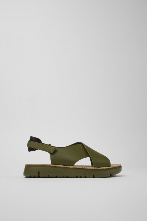 Camper Oruga - Grüne Damensandalen aus Leder/Textil
