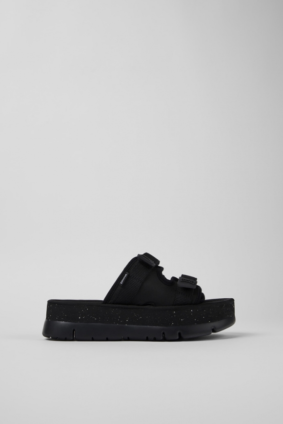 Camper Oruga Up - Schwarze Damenpantoletten aus Textil