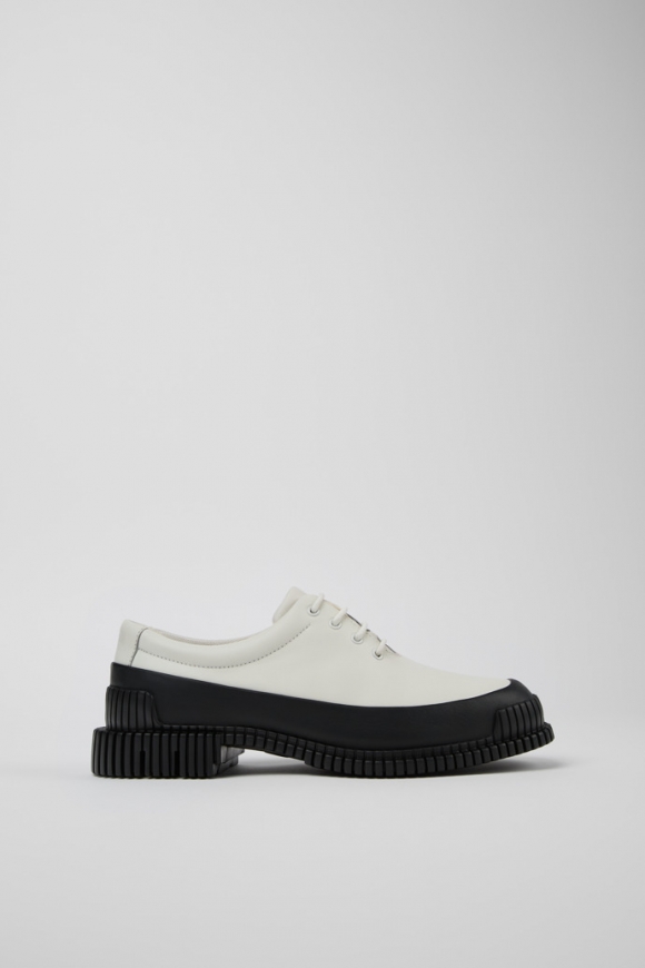 Camper Pix - Damenschnürschuh aus Leder in Weiß und Schwarz