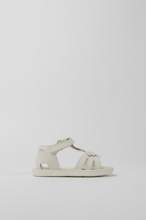 Camper Miko - Sandale aus Leder in Weiß mit Rosa und Gelb