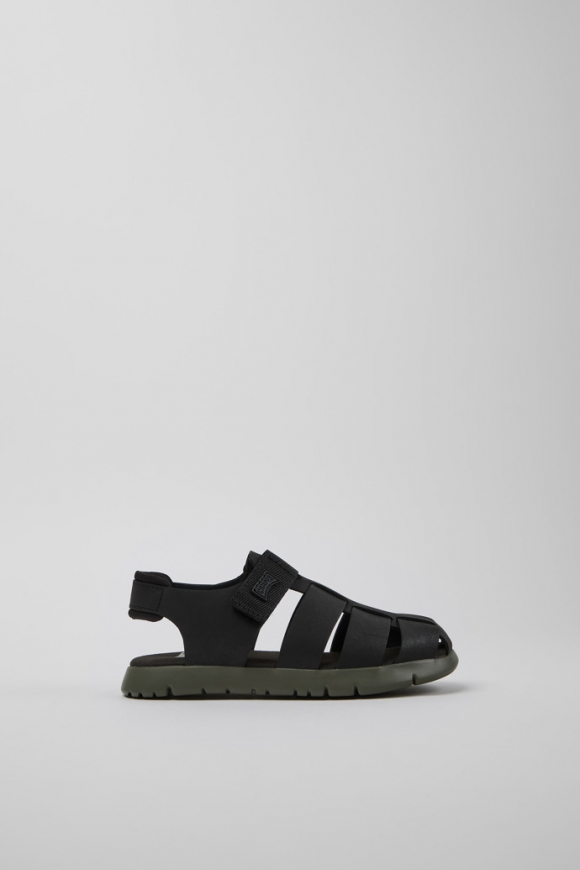 Camper Oruga - # Schwarzer Kindersandal aus Leder und Textil.
