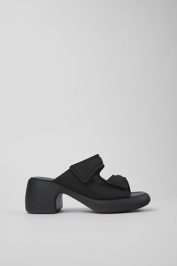 Camper Thelma - Schwarze Damensandalen aus Textil mit Doppelriemen