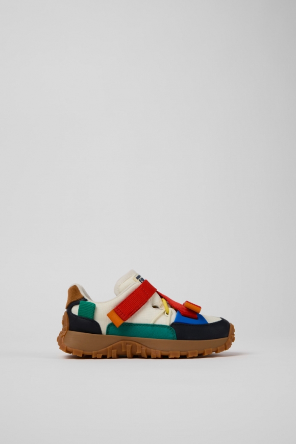 Camper Bobo Choses x Camper - Mehrfarbige Kinderschuhe aus Leder und Textil mit halboffener Form.