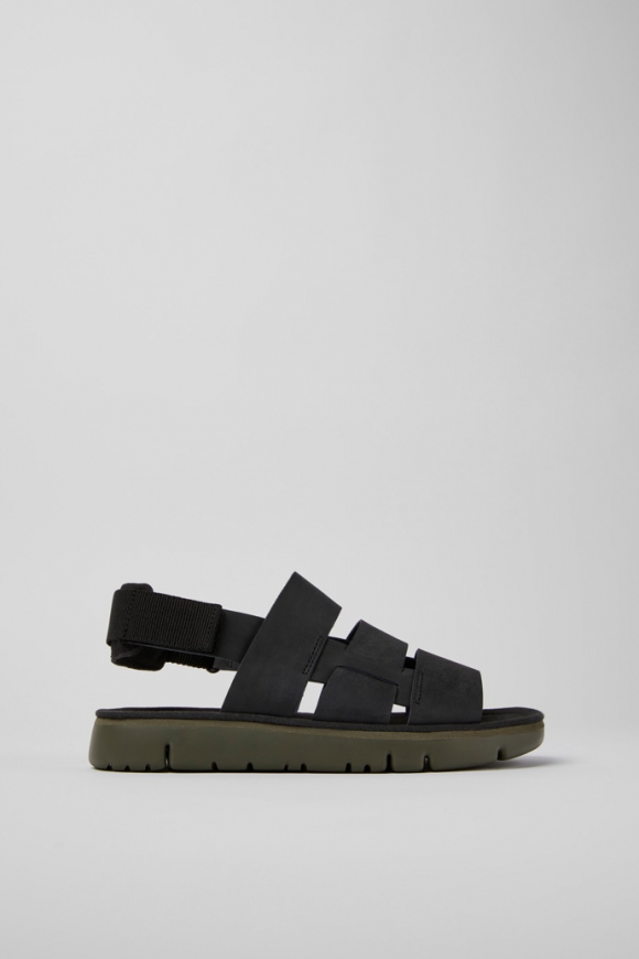 Camper Oruga - Schwarze Herrensandale aus Leder und Textil