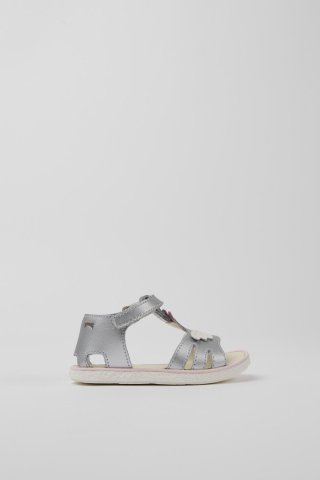 Camper Miko - Silberne Mädchensandale aus Leder Camper Miko - Silberne Mädchensandale aus Leder