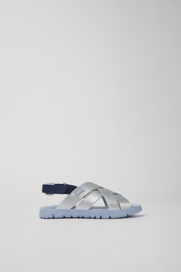 Camper Oruga - Graue Kindersandale aus Leder und Textil