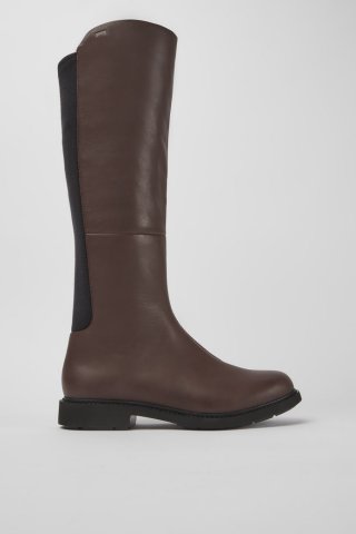 Camper Neuman - Brauner Damenhochstiefel aus Leder und Textil.