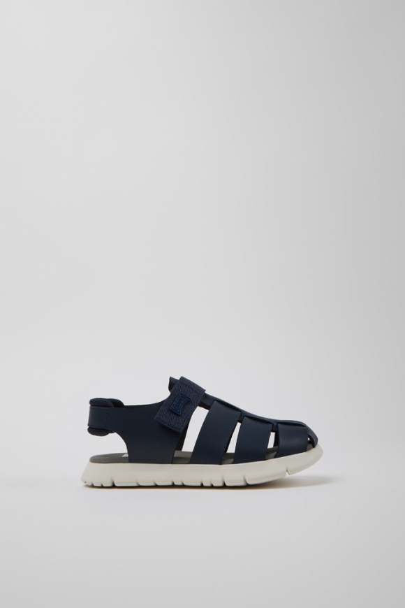 Camper Oruga - Blauer Kindersandal aus Leder und Textil.