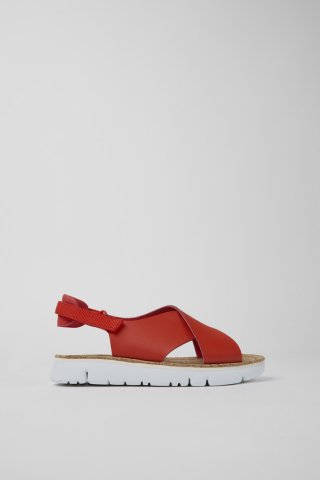 Camper Oruga - Rote Damensandale aus Leder und Textil Camper Oruga - Rote Damensandale aus Leder und Textil
