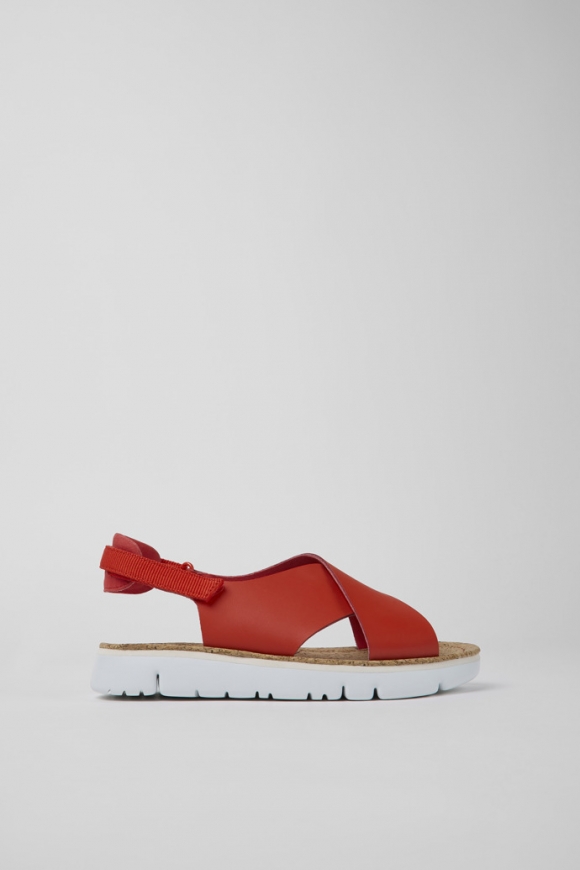 Camper Oruga - Rote Damensandale aus Leder und Textil