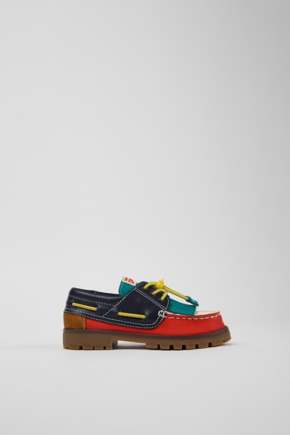 Camper Bobo Choses x Camper - Mehrfarbige Kindermokassins aus Leder und Nubukleder.