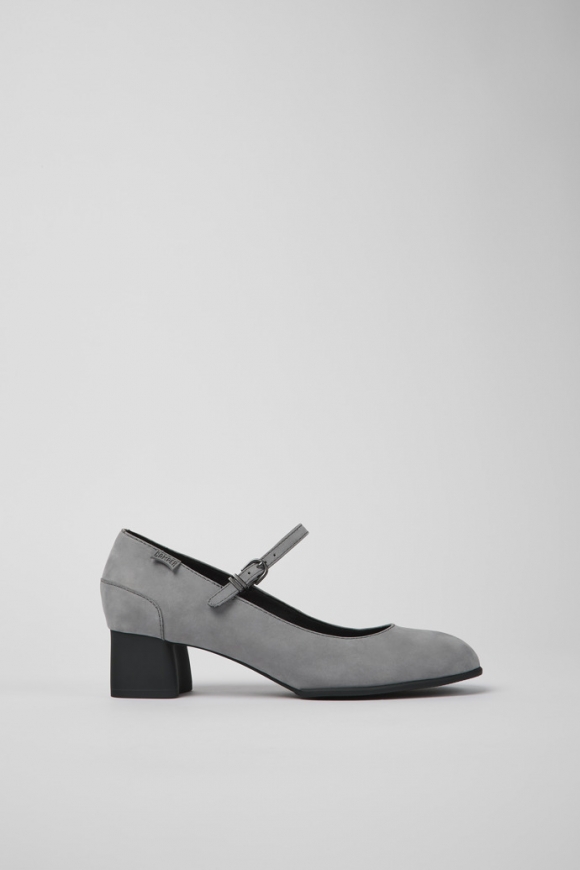 Camper Katie - Graue Mary-Jane-Schuhe mit Absatz aus Nubuk