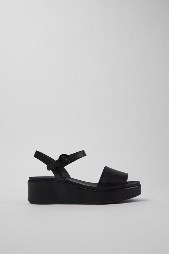 Camper Misia - Schwarze Damensandalen aus Leder mit Doppelriemen