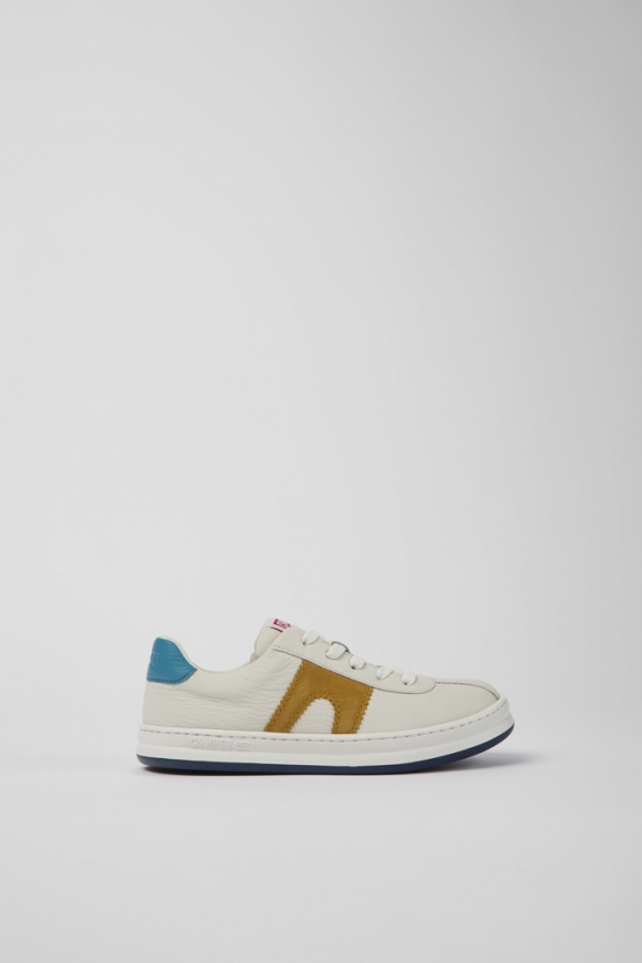 Camper Twins - Weißer Kindersneaker aus Leder und Nubukleder