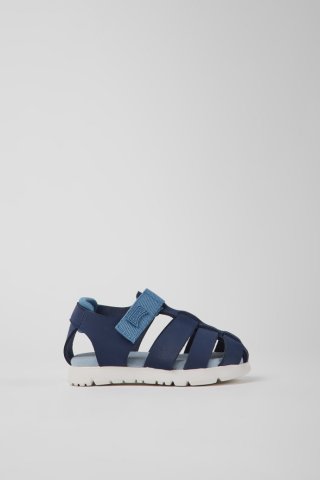 Camper Oruga - Blaue Kindersandale aus Leder und Textil Camper Oruga - Blaue Kindersandale aus Leder und Textil