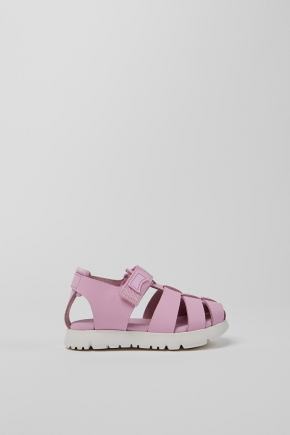 Camper Oruga - Rosa Sandale aus Leder und Textil