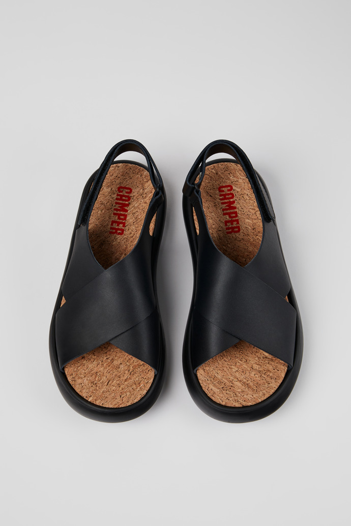 Camper Pelotas Flota - Schwarze Damensandalen aus Leder mit Kreuzriemen