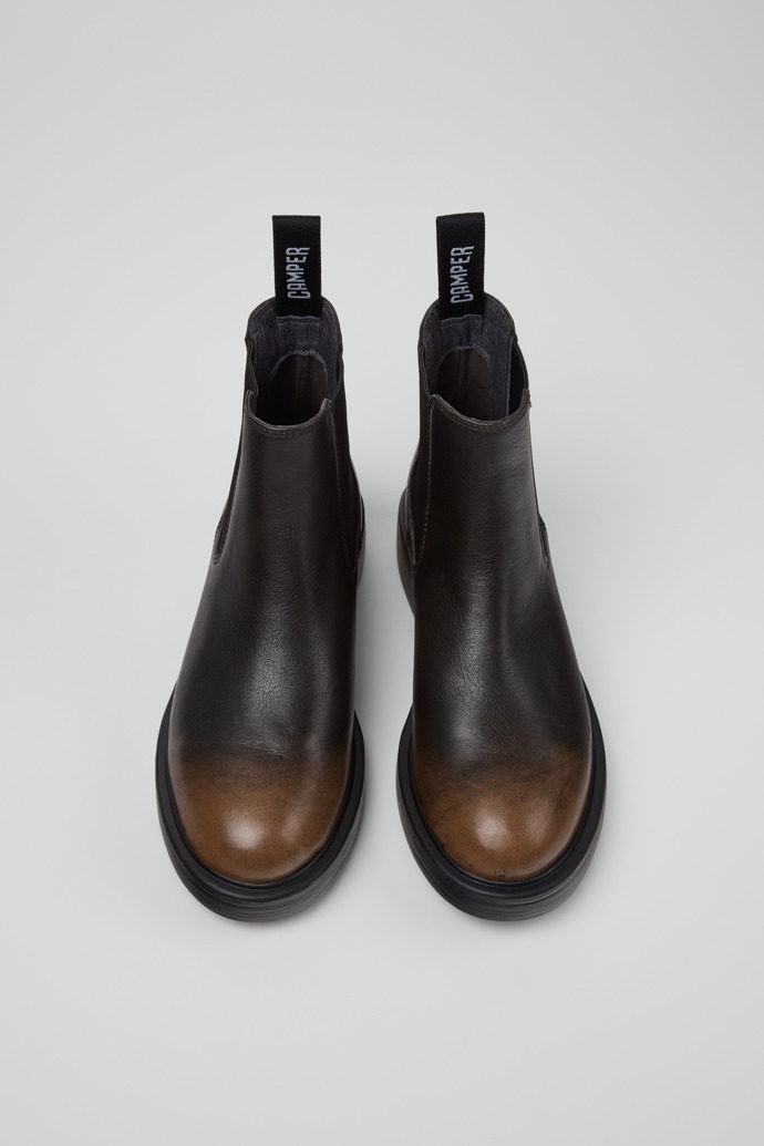 Camper Dean - Schwarze und braune Lederstiefeletten für Damen.