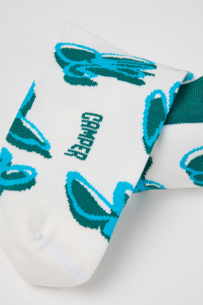 Camper Socks - Weiße, grüne, blaue Socken aus Bio-Baumwolle.