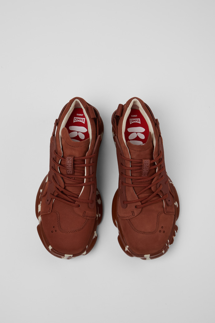 Camper Karst - Roter Damensneaker aus Textil und Nubukleder