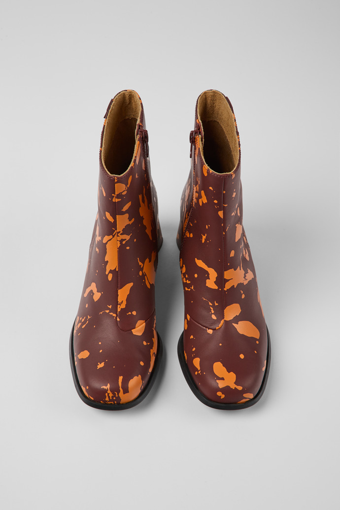 Camper Kiara - Bedruckte Damenstiefelette aus Leder in Weinrot und Orange