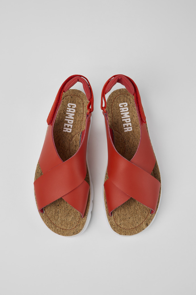 Camper Oruga - Rote Damensandale aus Leder und Textil