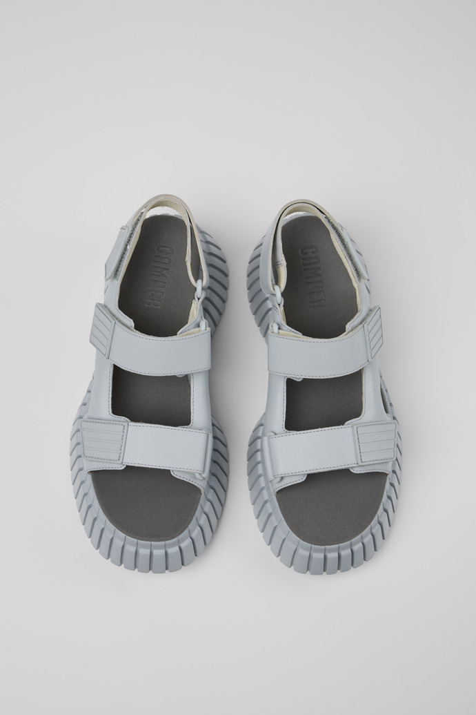 Camper BCN - Graue Damensandalen aus Leder mit Doppelriemen