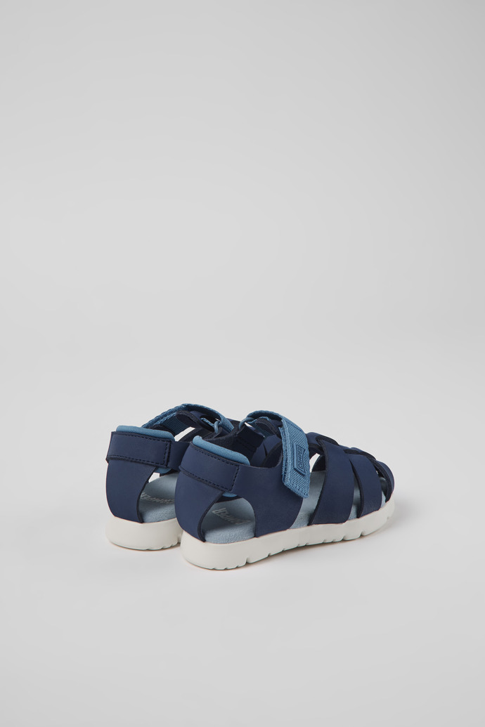 Camper Oruga - Blaue Kindersandale aus Leder und Textil