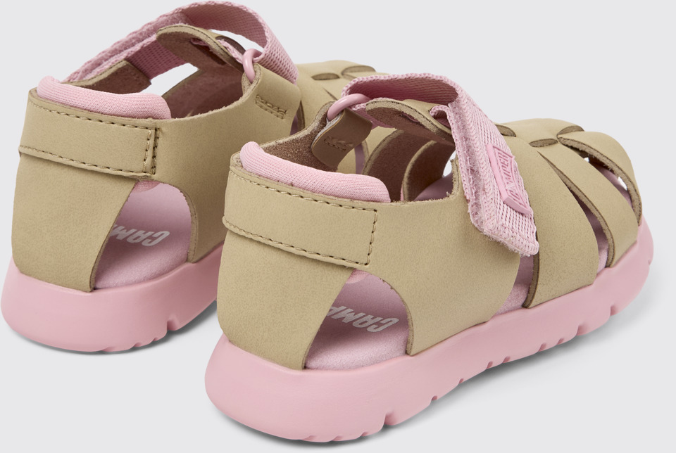 Camper Oruga - Mehrfarbige Kindersandalen aus Leder und Textil.