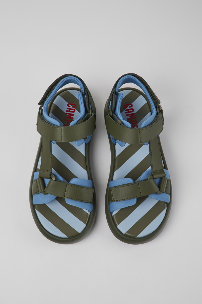 Camper Pelotas Flota - Grün-blaue Herrensandale aus Leder und Textil