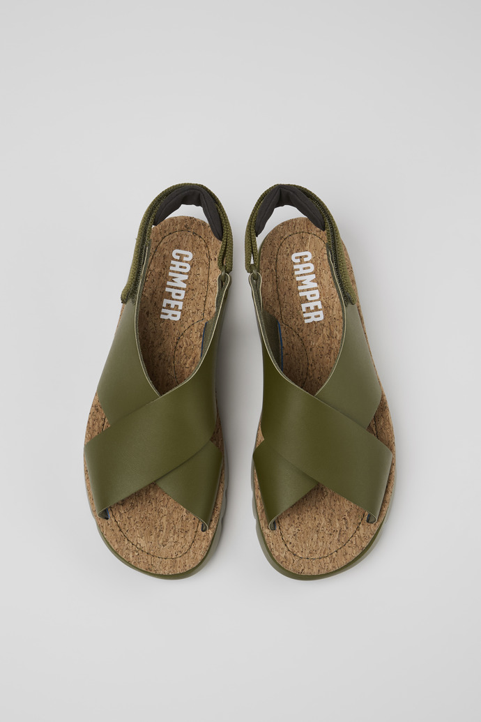 Camper Oruga - Grüne Damensandalen aus Leder/Textil