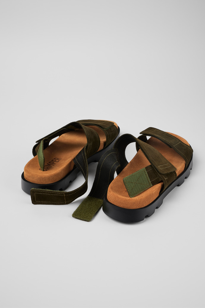 Camper Brutus Sandal - Grüne Herrensandalen aus Nubukleder mit Doppelriemen