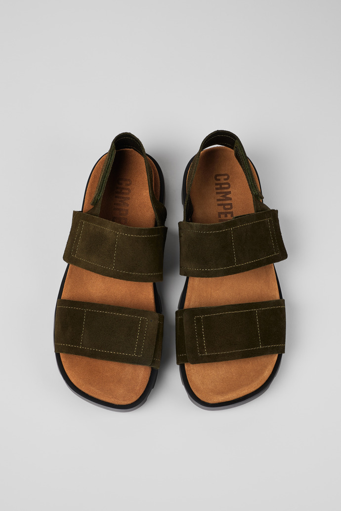 Camper Brutus Sandal - Grüne Herrensandalen aus Nubukleder mit Doppelriemen